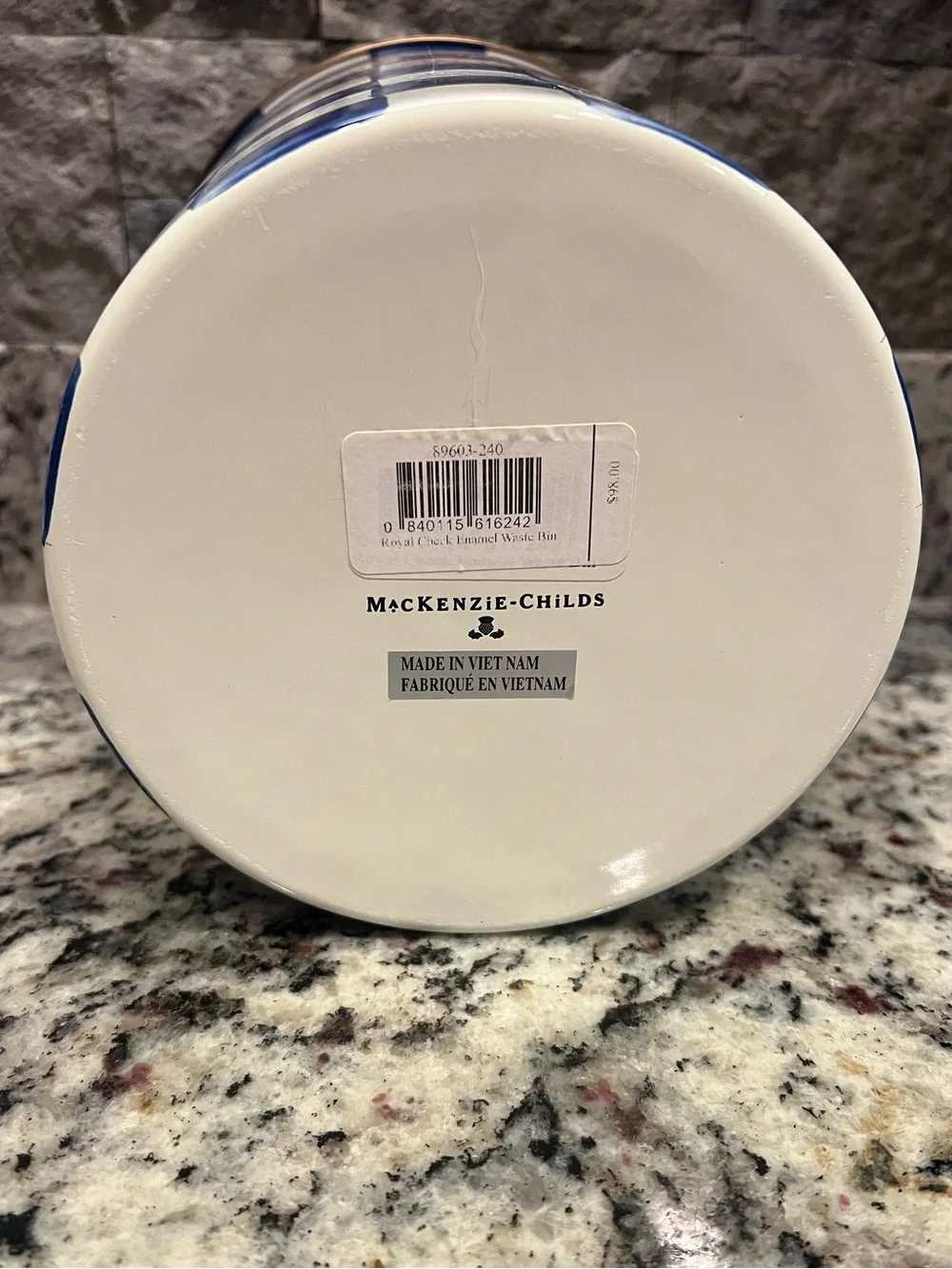 Mackenzie-Childs Royal Check Waste Bin - Trash Can. NEW w/tags.